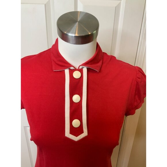 Moncler Pique Red Polo Collar Logo Patch Mini Dress, Size Small - Picture 2 of 6